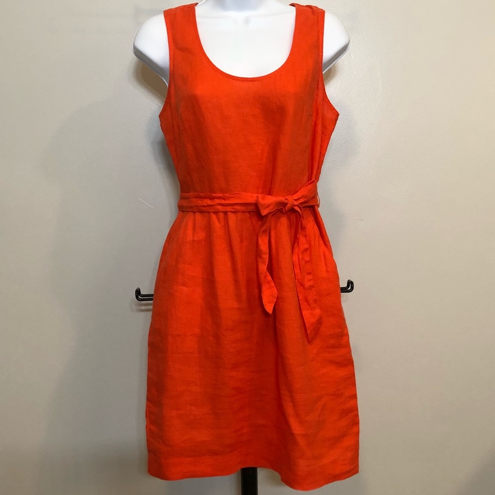 Loft Orange Linen Dress with Sash Sz 2